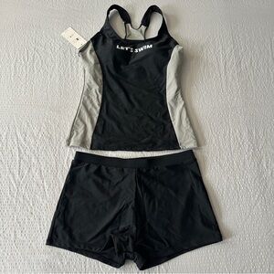 NWT LULUWINGX Women's Tankini Swimsuit 2-Piece Set Racerback Top & Boyshorts M
